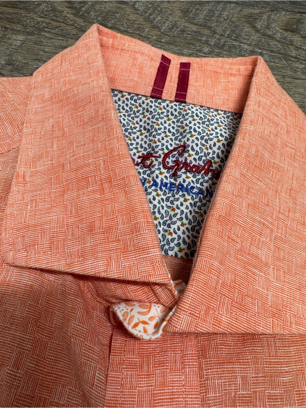 Robert Graham Linen Coral Short Sleeve Button-Down Shirt SZ L - Picture 4 of 11